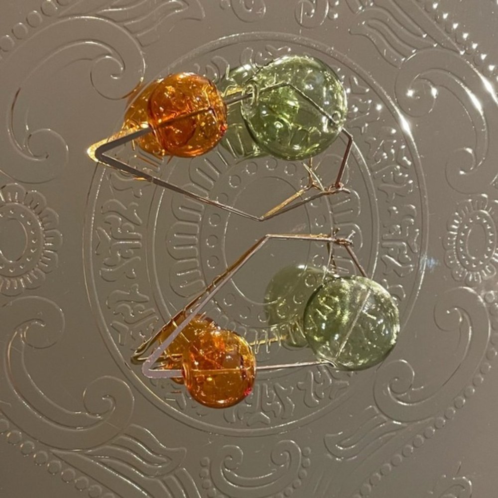 Double glass gold earrings